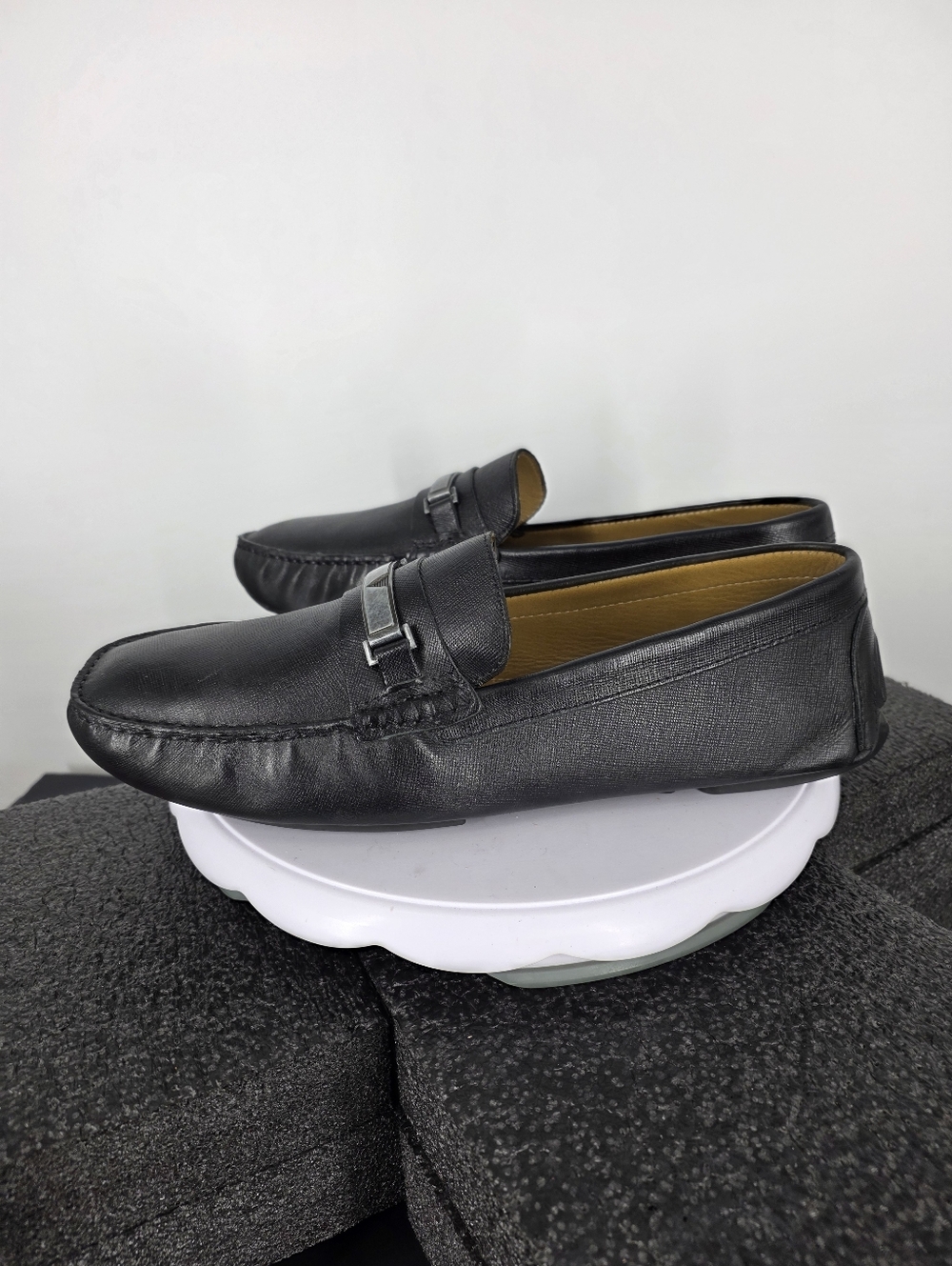 Vince Camuto Donall Mens 12 Black Saffiano Leather Driving Loafers Slip On Shoes